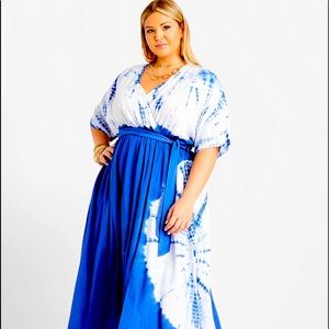 Ashley Stewart Belted Tie Dye Kimono Wrap Dress Sz. 14/16 Tall ( Gently Worn)